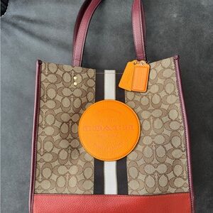 Coach Dempsey Brown and Orange Signature Tote